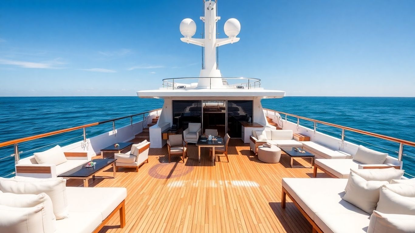 Luxury yacht deck with modern furniture and ocean view