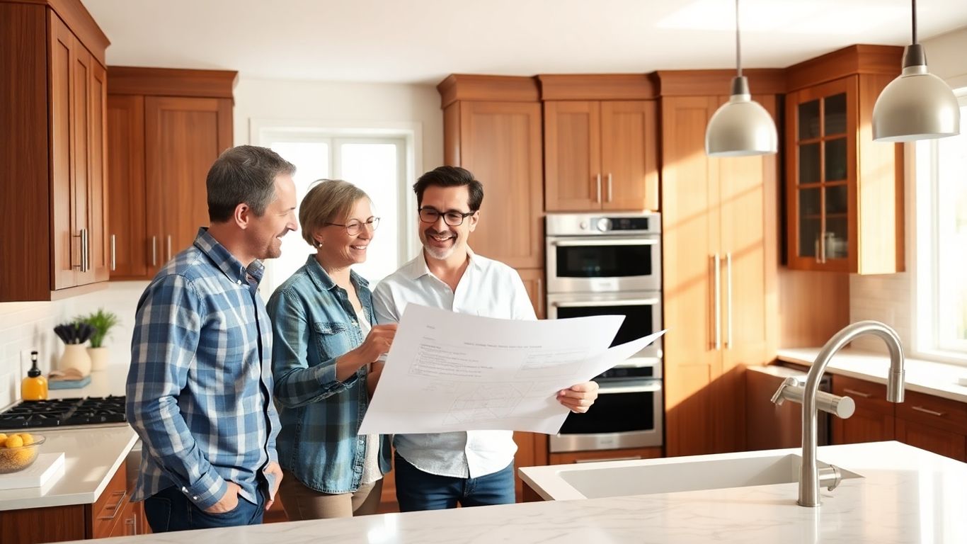 General contractor and homeowner discussing kitchen remodel plans.