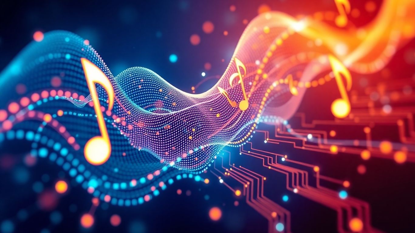 AI analyzing musical patterns and song structures.
