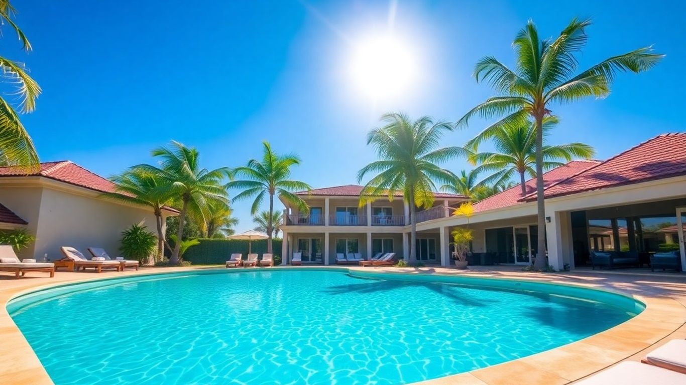 Luxury TUI villa with pool and palm trees.