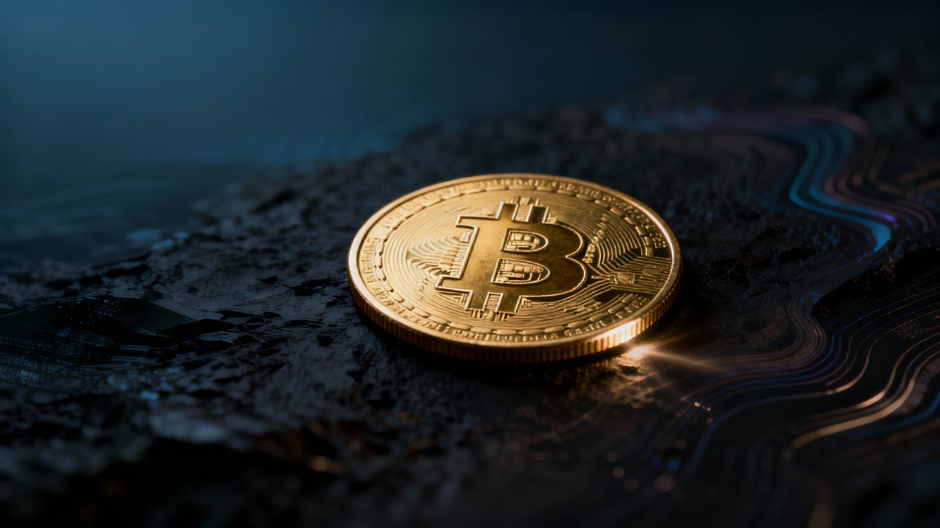 Golden Bitcoin coin on dark background