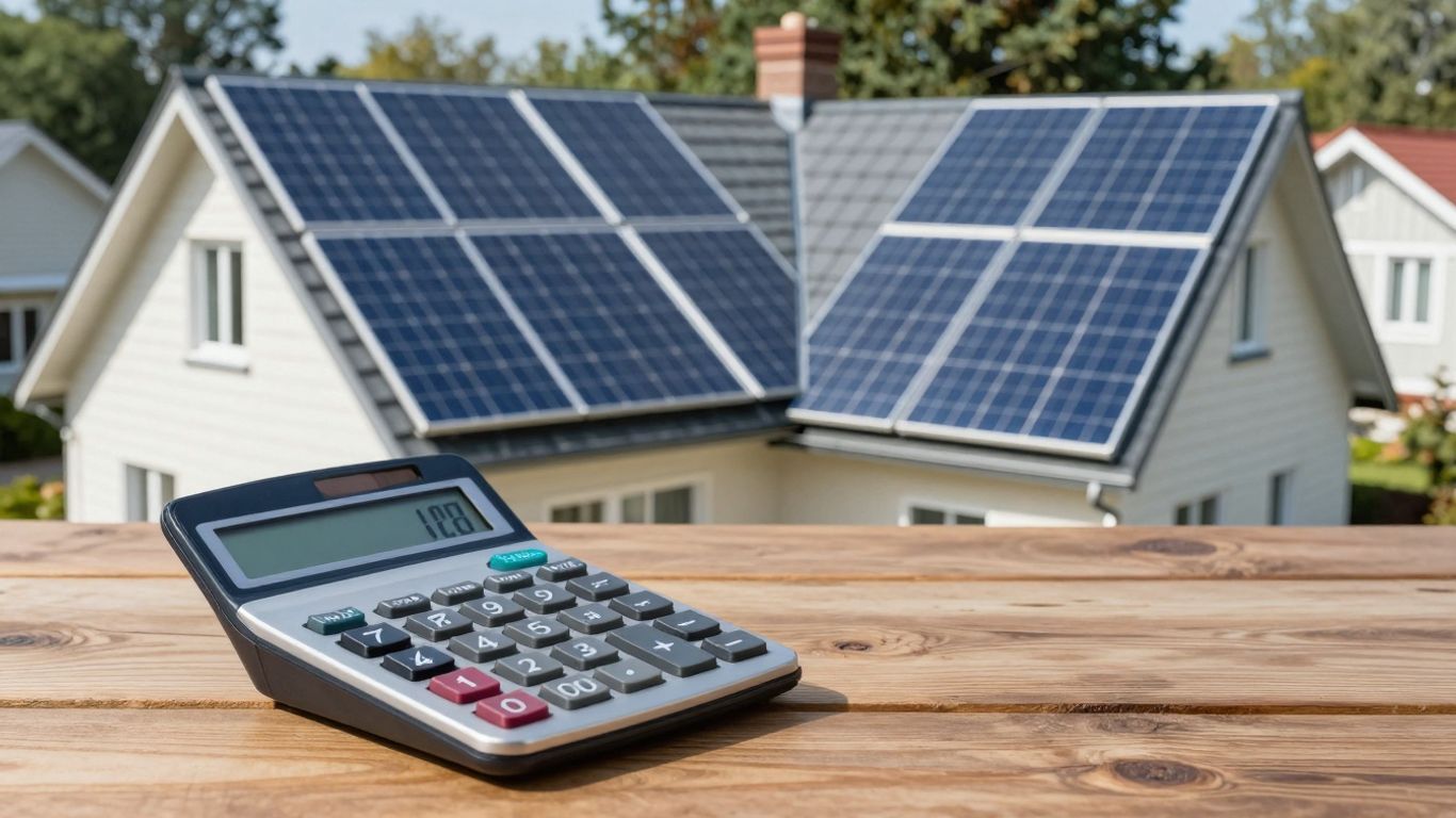 House With Solar Panels And Calculator