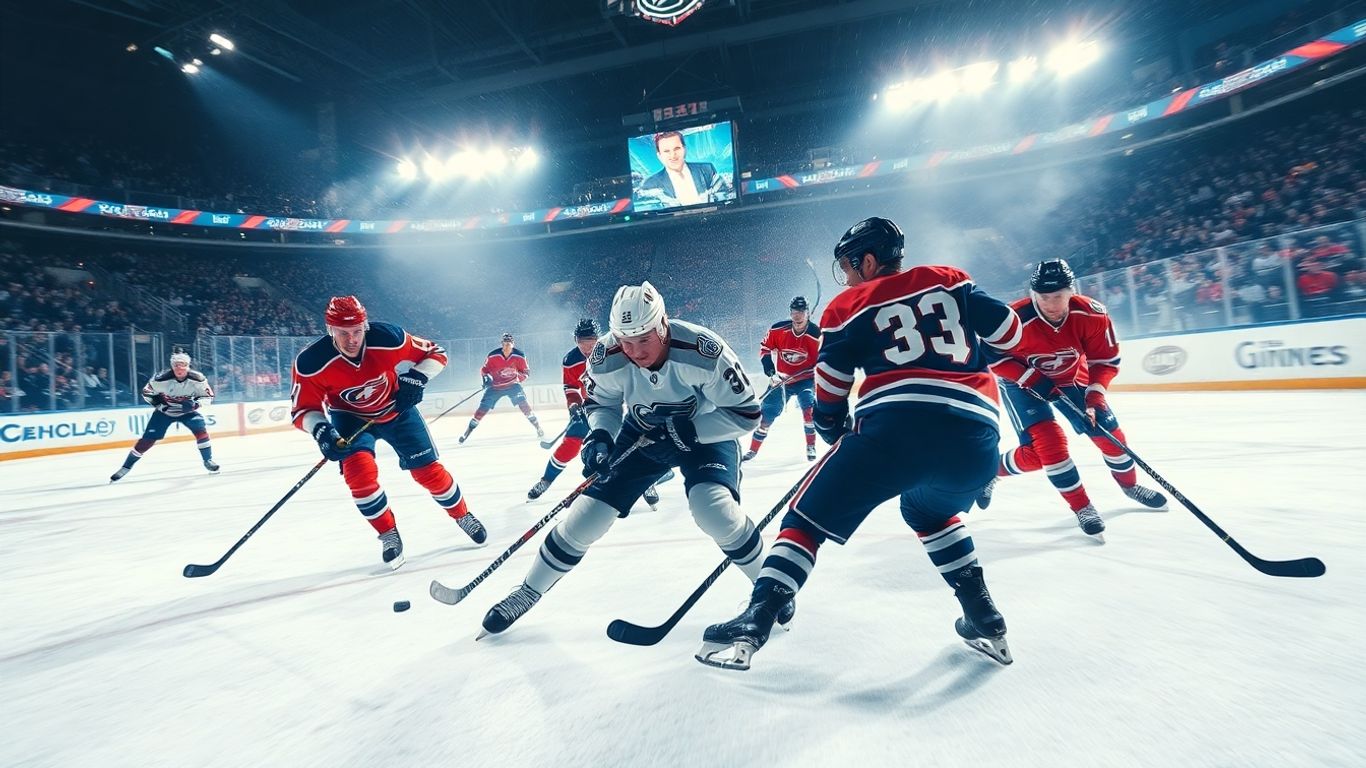 NHL players in action during a trade.