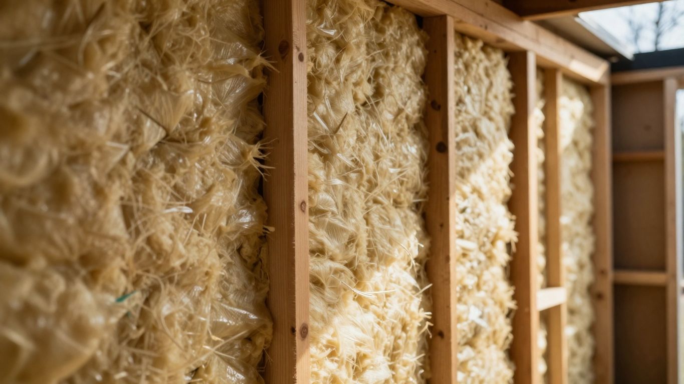 Shed insulation installation close-up.