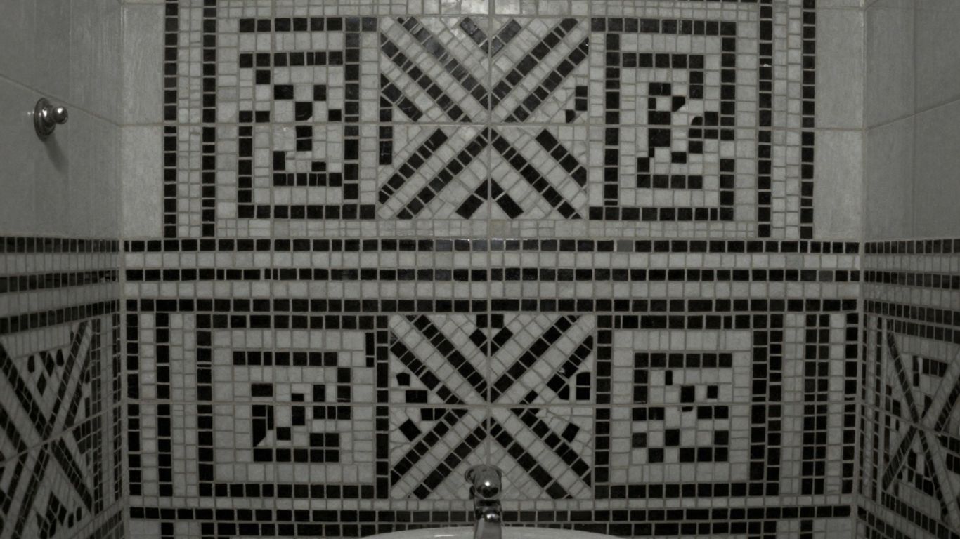 黑白马赛克瓷砖墙草图。