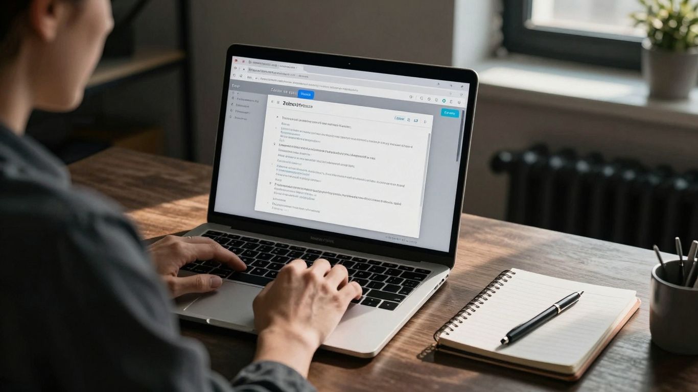 Zoho Writer pricing overview on a laptop screen.