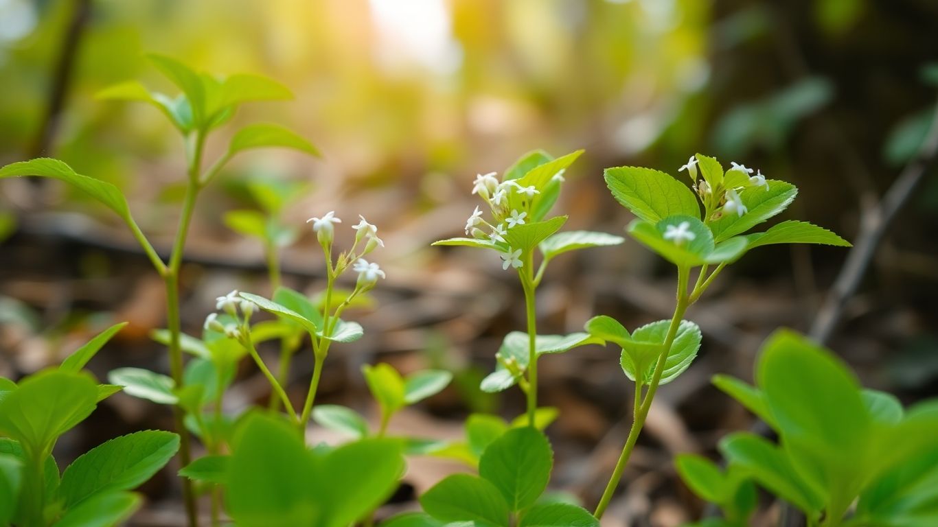 Close-up of Bacopa monnieri leaves and flowers