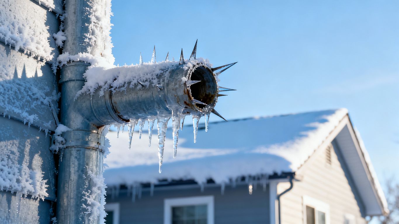 Frozen water pipe outside a Chula Vista home in winter.