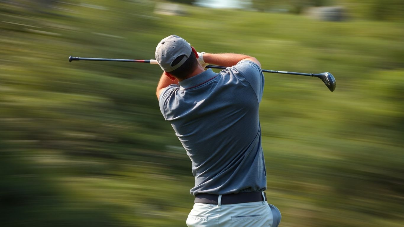 Golfer's powerful, fast golf swing motion.