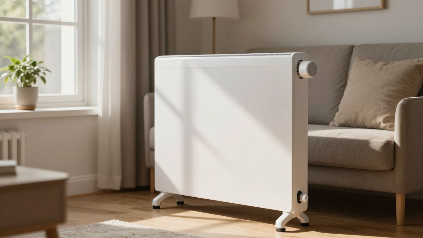 Radiateur électrique moderne dans un salon lumineux.