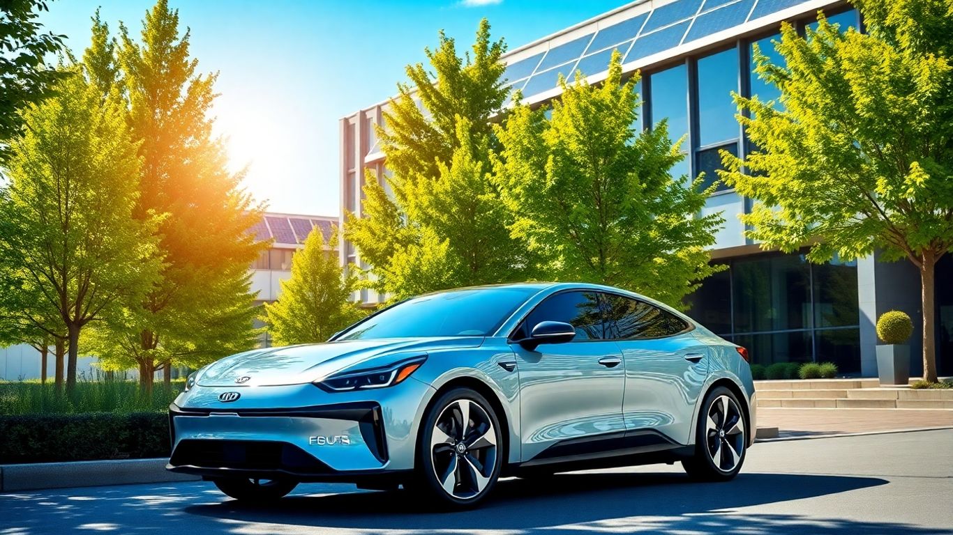 Kia electric car in a green, sustainable setting.