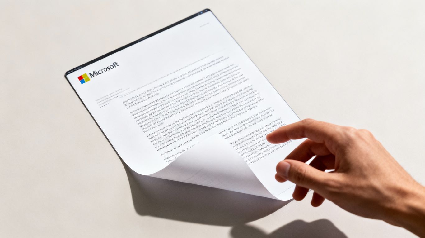 Microsoft Terms of Service document with a hand reaching for it.