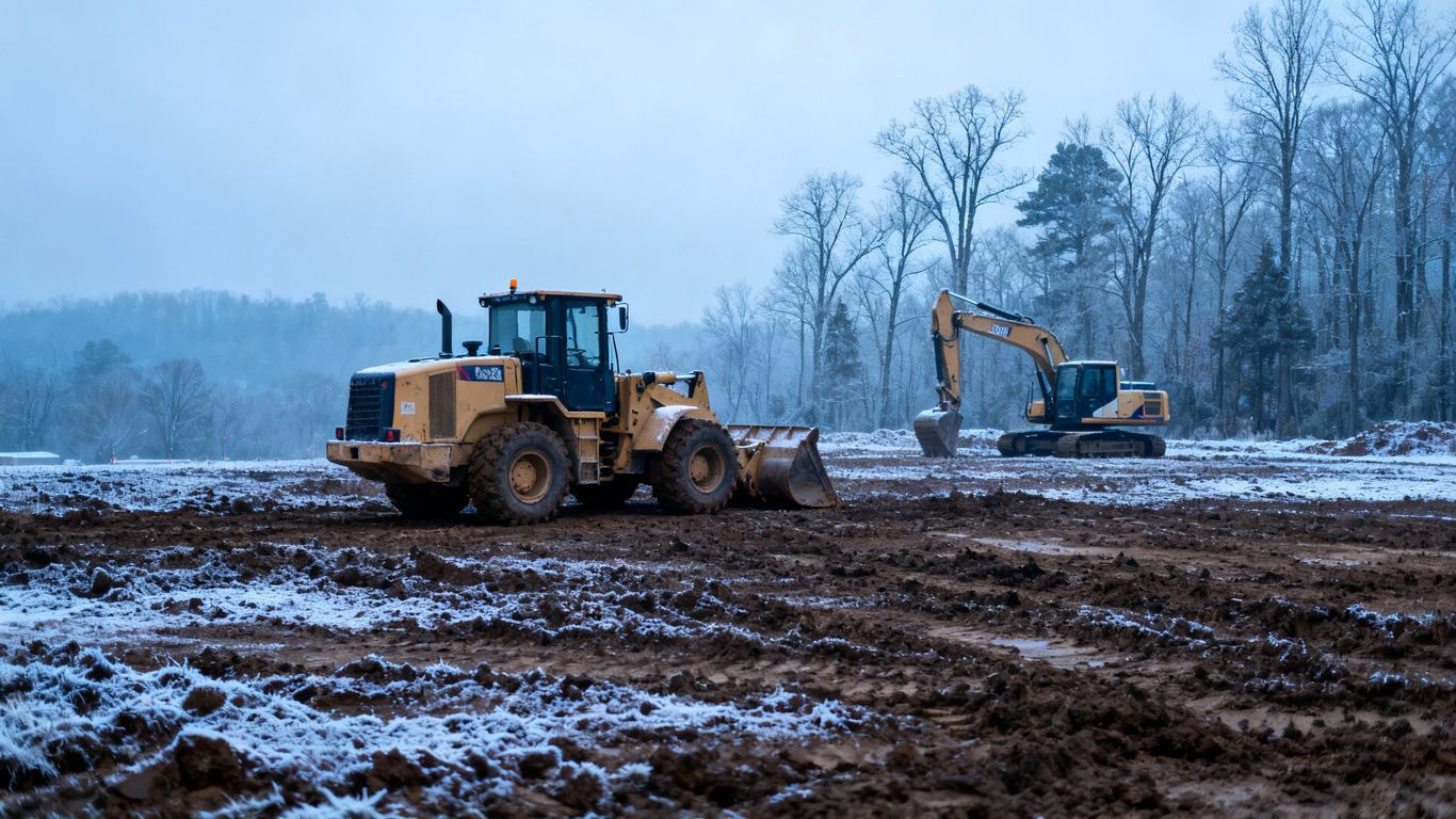 Winter excavation site preparation in Chattanooga.