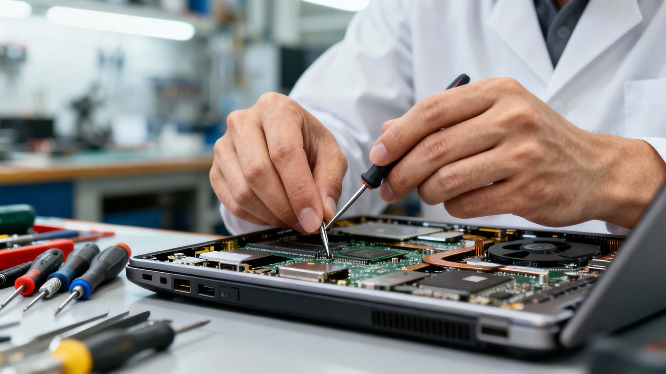 Laptop repair in progress by expert technician.