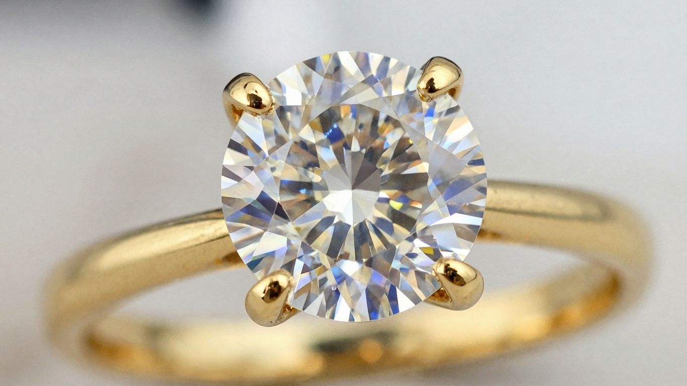 Bague en or avec diamant, gros plan.