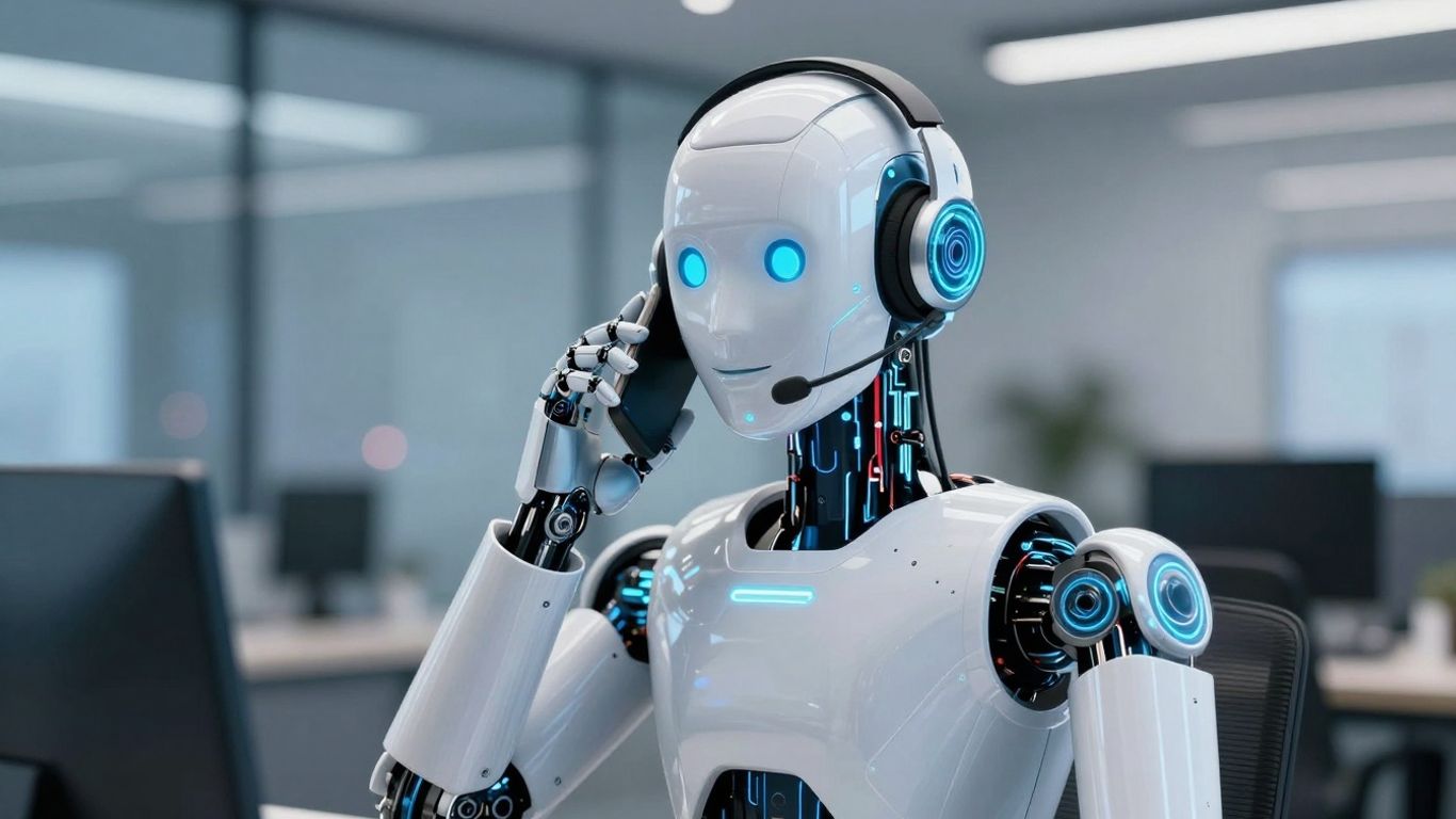 AI robot making a cold call with headset