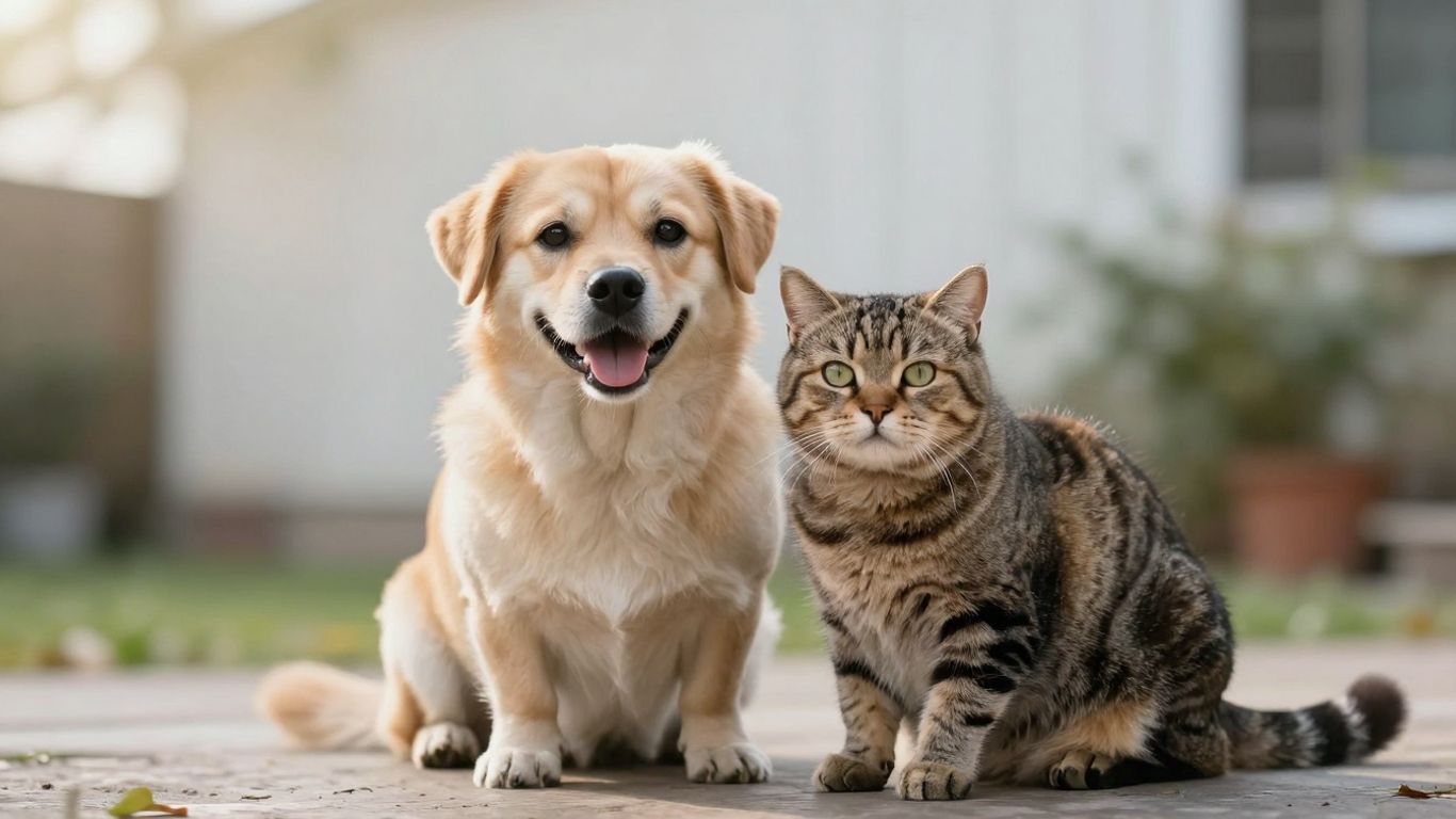 Dog and cat together, happy and content.