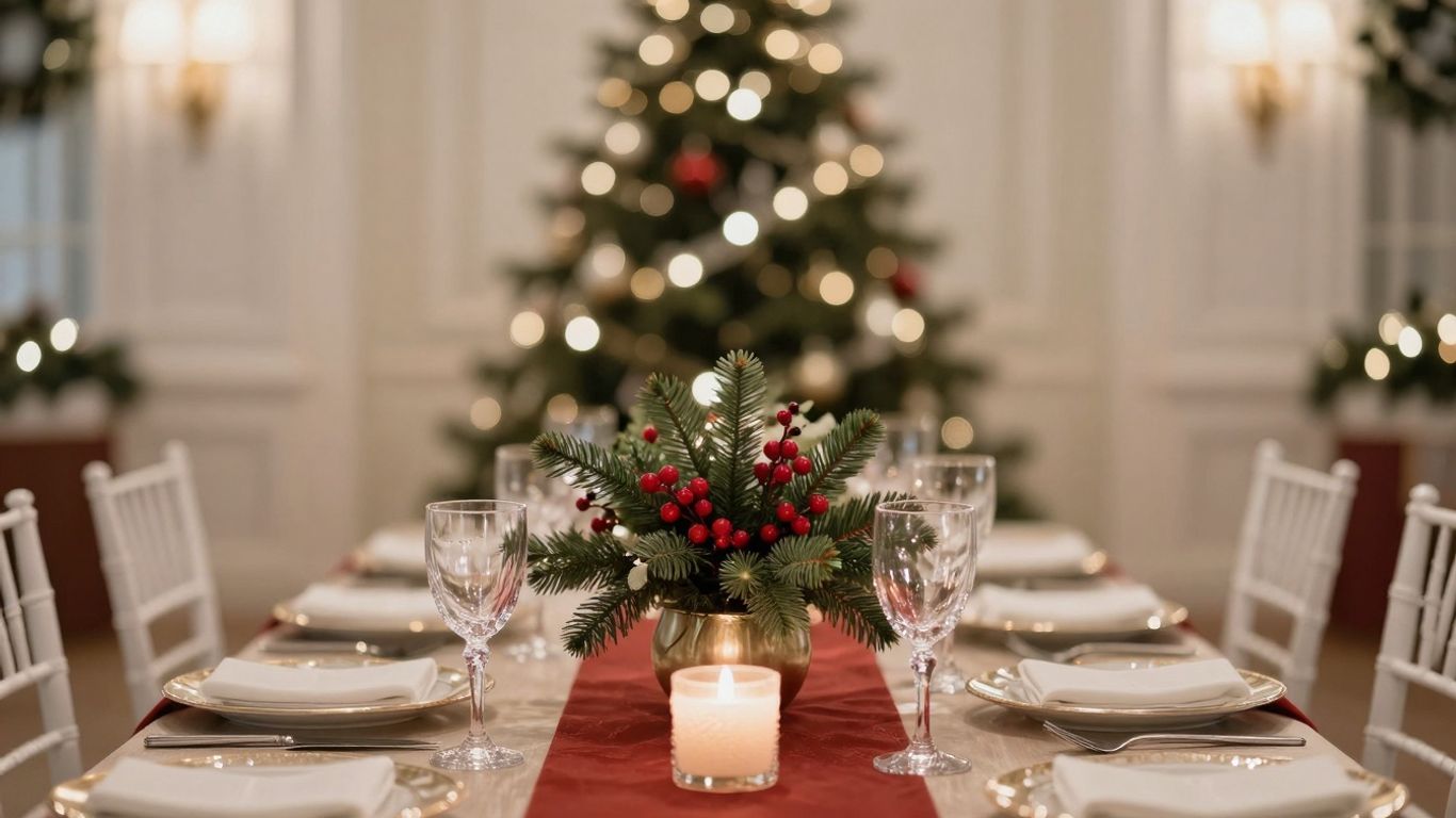 Holiday event venue in North Dallas with festive decorations.