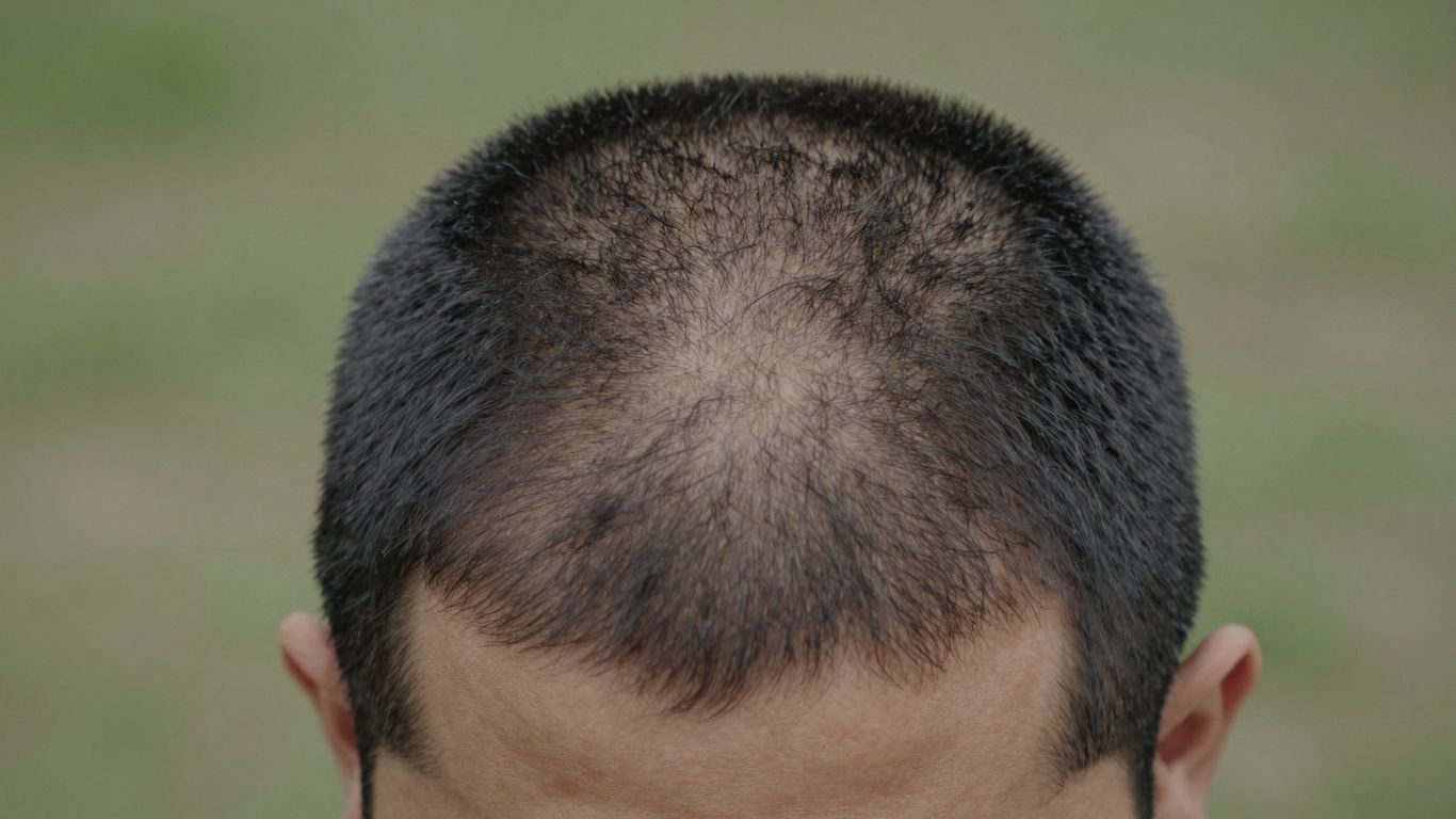 Man's head showing hair thinning and regrowth