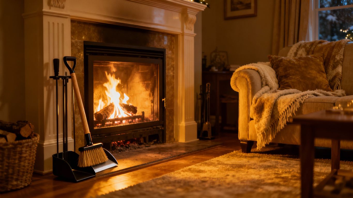 Cozy fireplace ready for winter repairs.