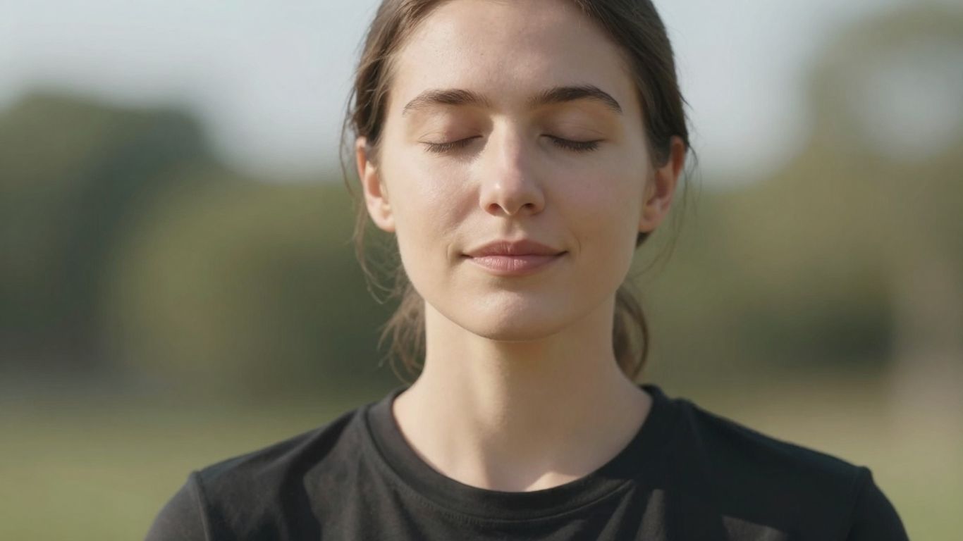 Persoană meditând în natură, emanând liniște interioară.