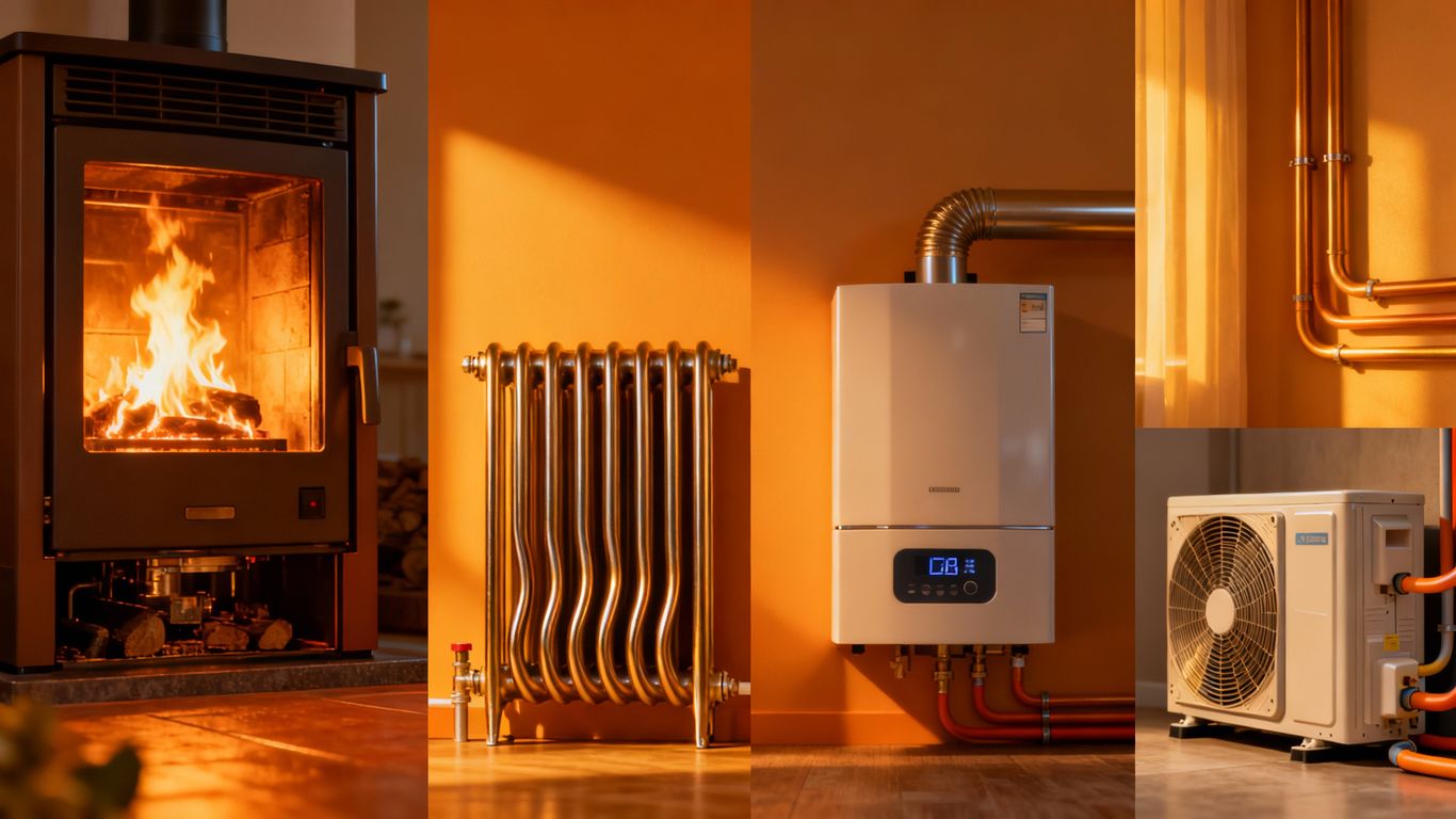 Home heating system components collage