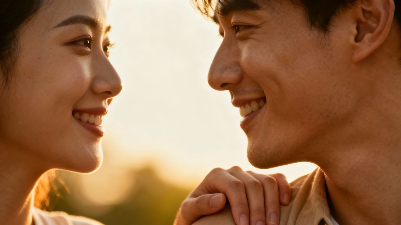 Couple communicating with warmth and connection.