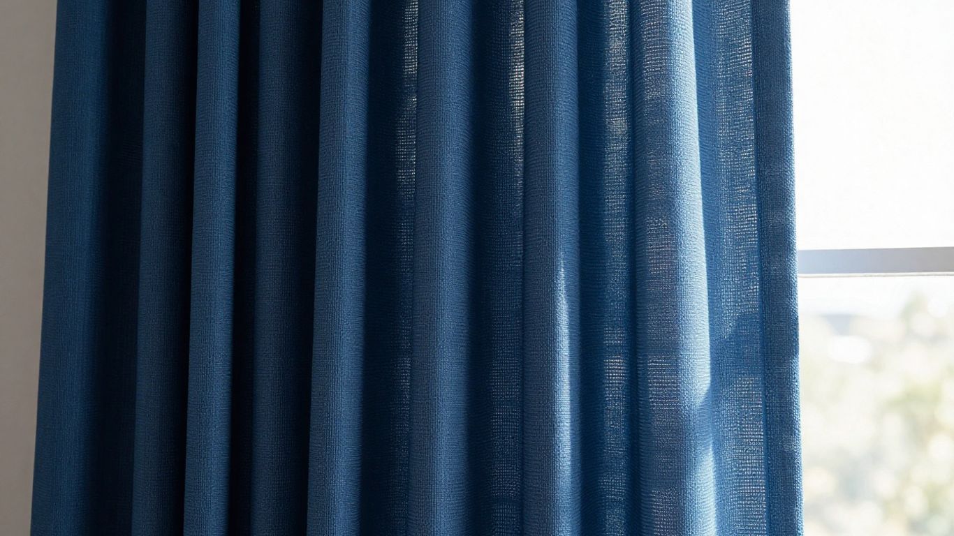 Dunelm sale eyelet curtains in deep blue fabric.