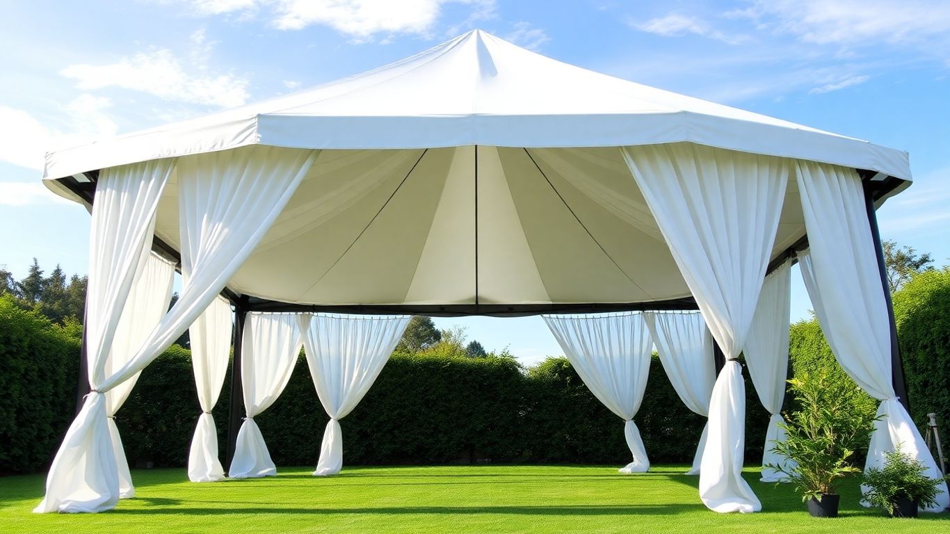 Elegant catering gazebo set up for an outdoor event.