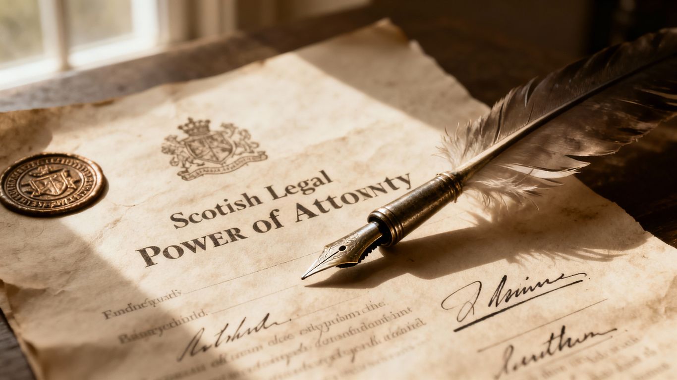 Scottish Power of Attorney document with a quill pen.