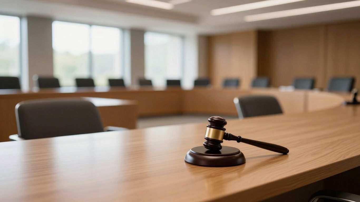 Sala de consiliu local cu scaune și masă.