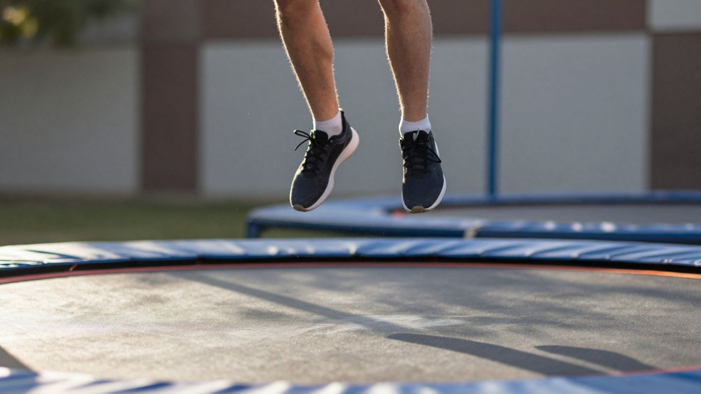 Person bouncing on a mini trampoline.