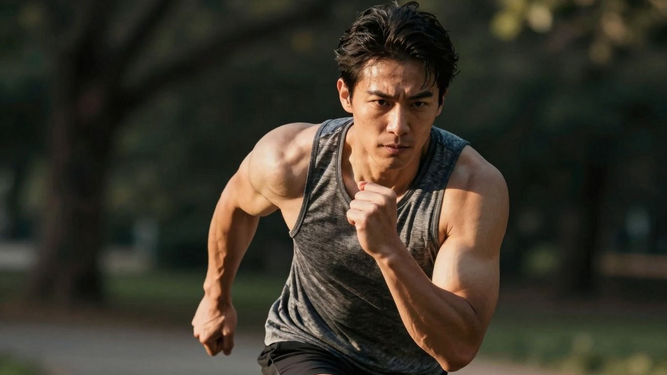 Fit person exercising outdoors, looking strong and healthy.