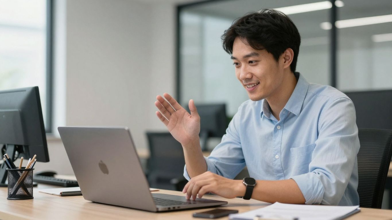 IT professional advising a business team remotely.