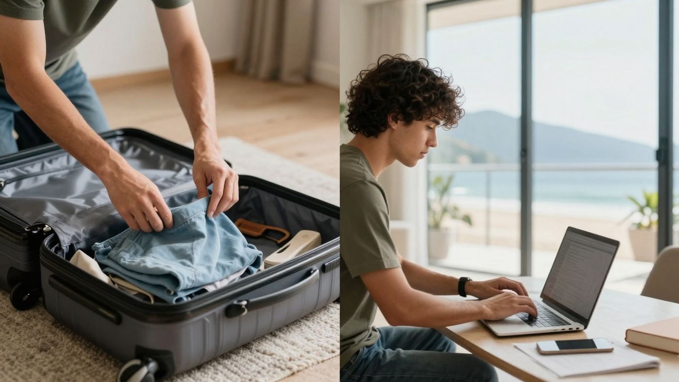 Person working remotely in different locations.