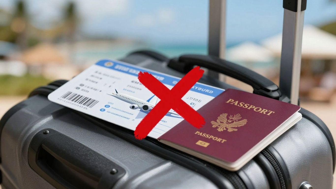 Suitcase with canceled ticket and passport.