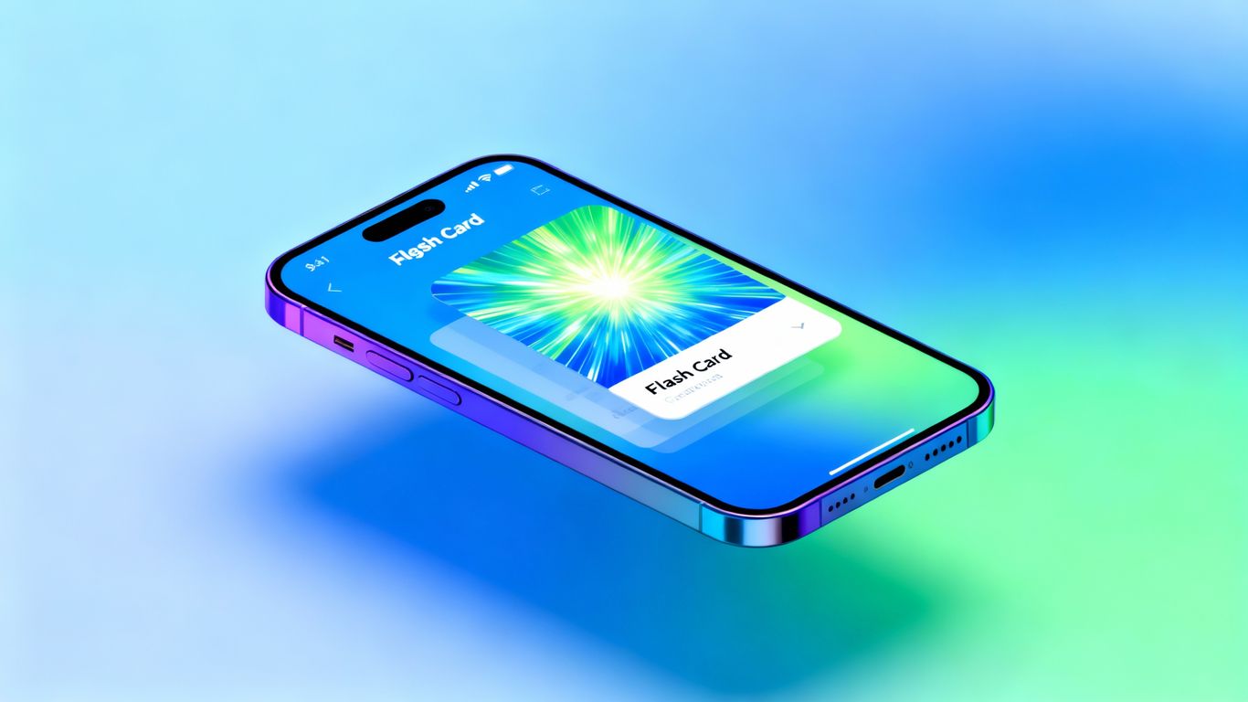 Smartphone displaying digital flashcards for spaced repetition learning.