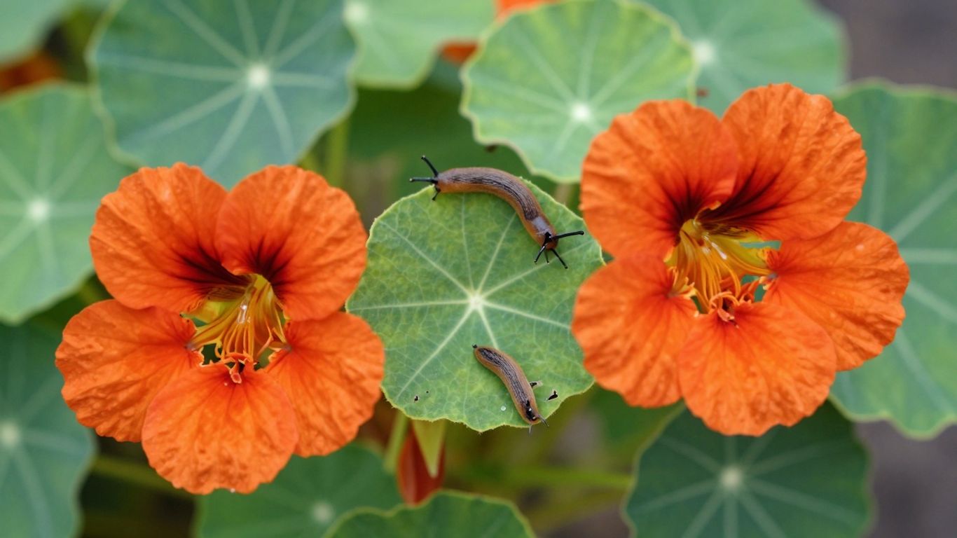 Slakken op Oost-Indische kers planten