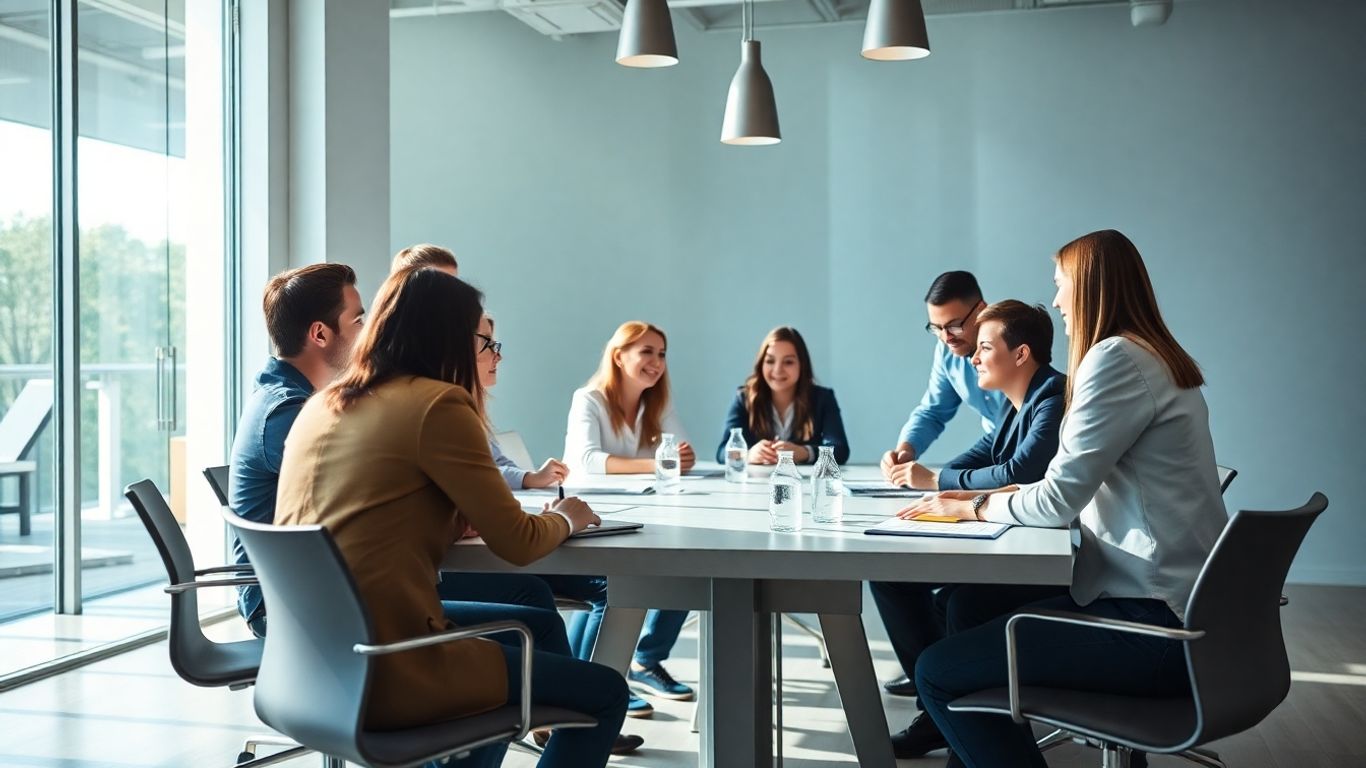 Business professionals collaborating for growth