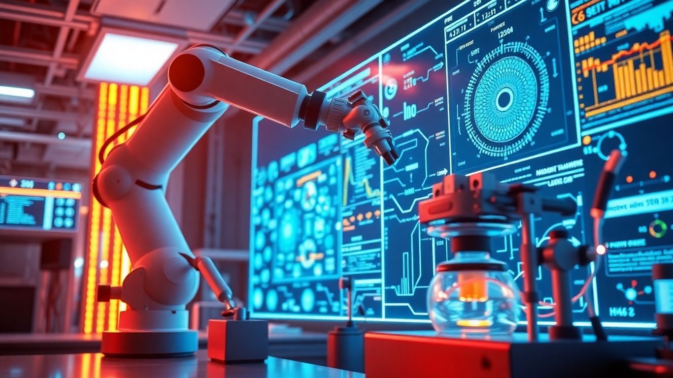 AI writing scientific papers in a futuristic lab