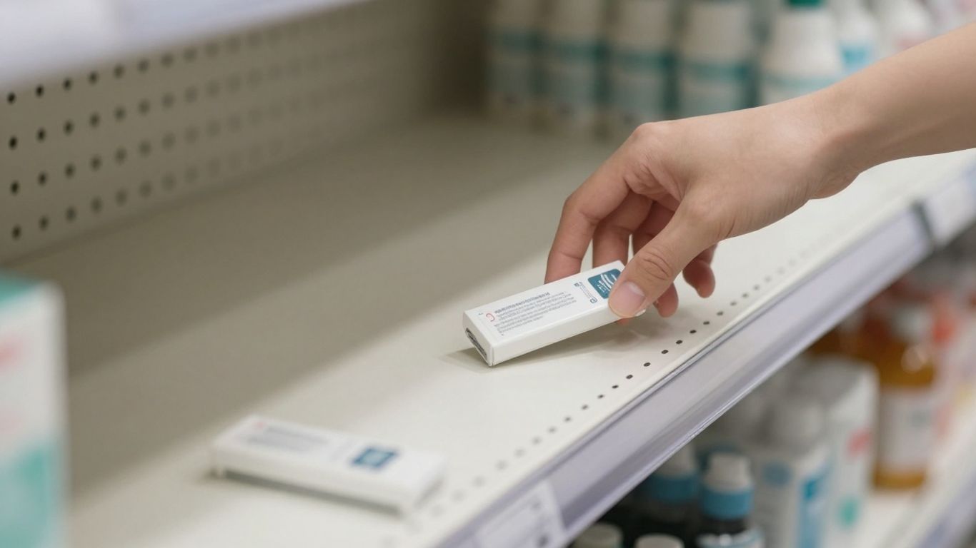 Étagère presque vide avec un dernier produit.