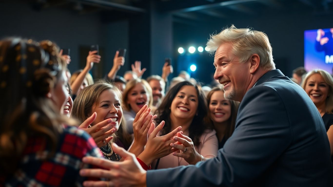Vedetă interacționând cu fanii la un eveniment caritabil.