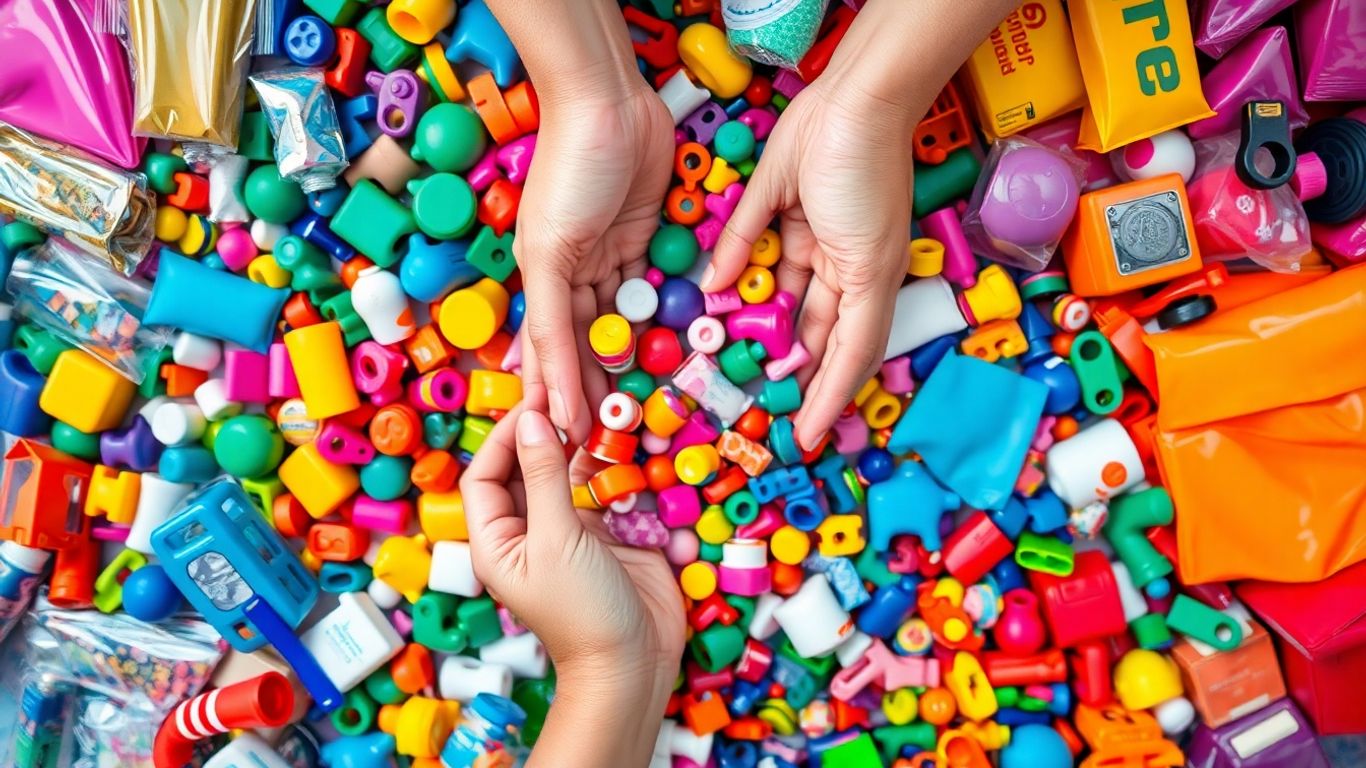 Hands sorting through diverse products for dropshipping.