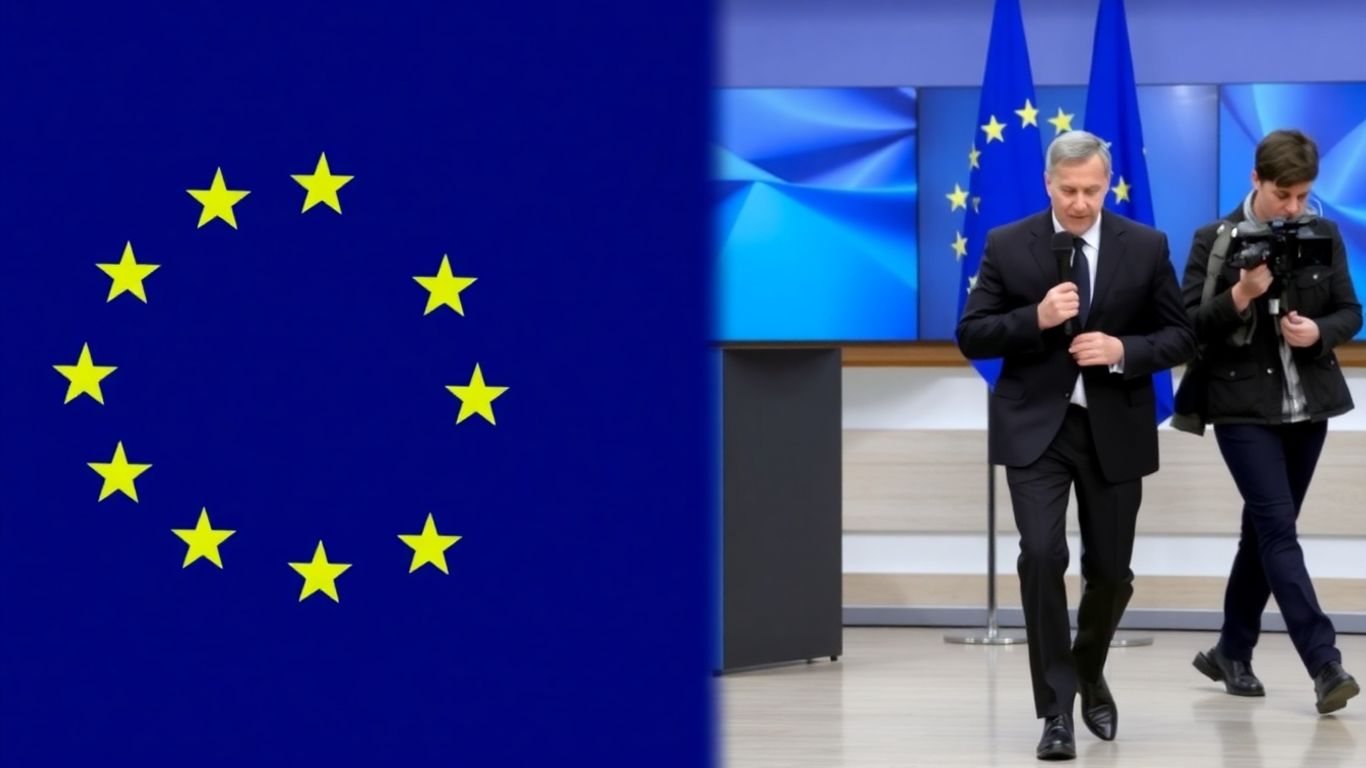 EU flag and fired reporter at press conference