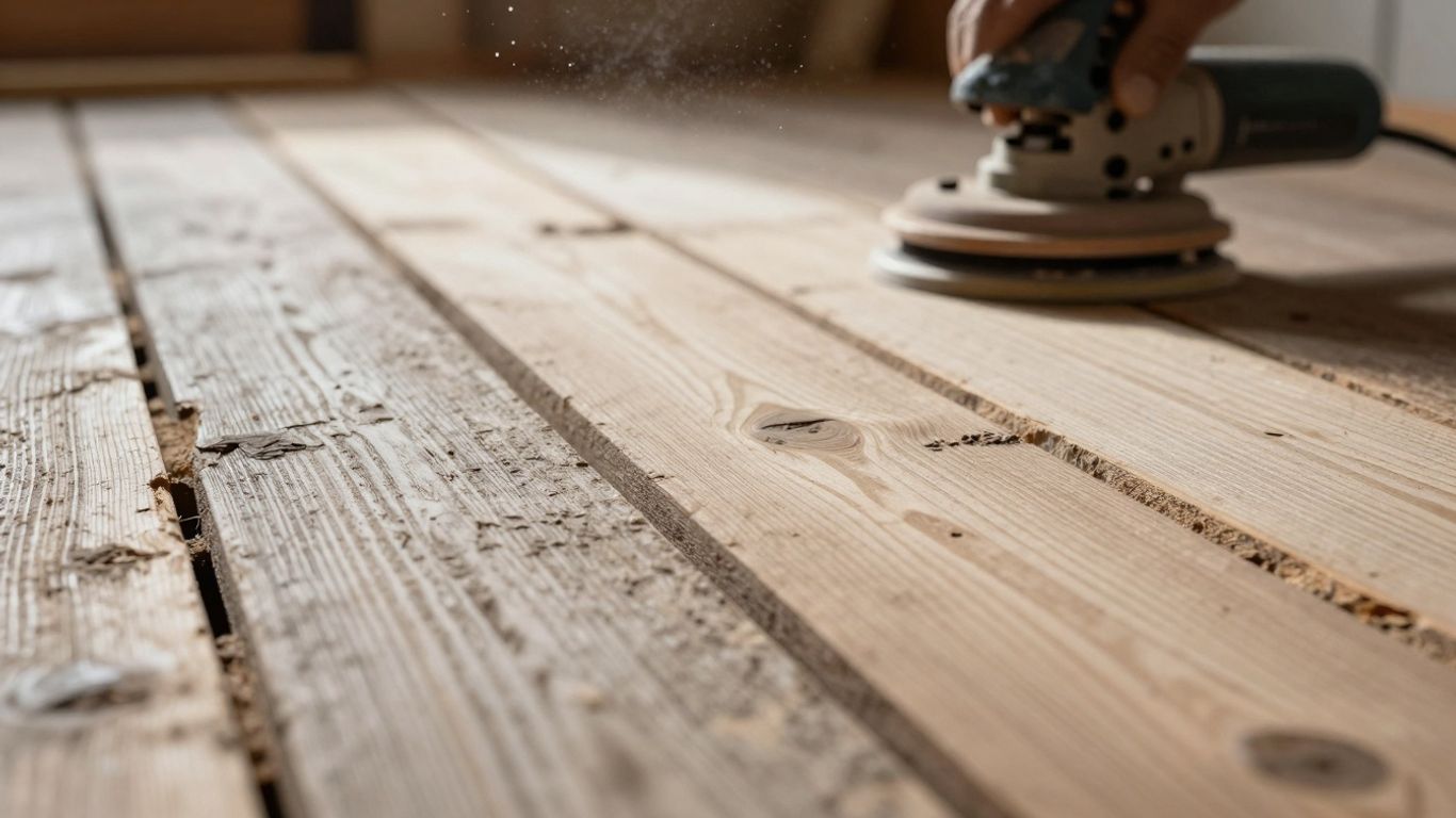 Douglas fir floorboards being sanded in a loft conversion.