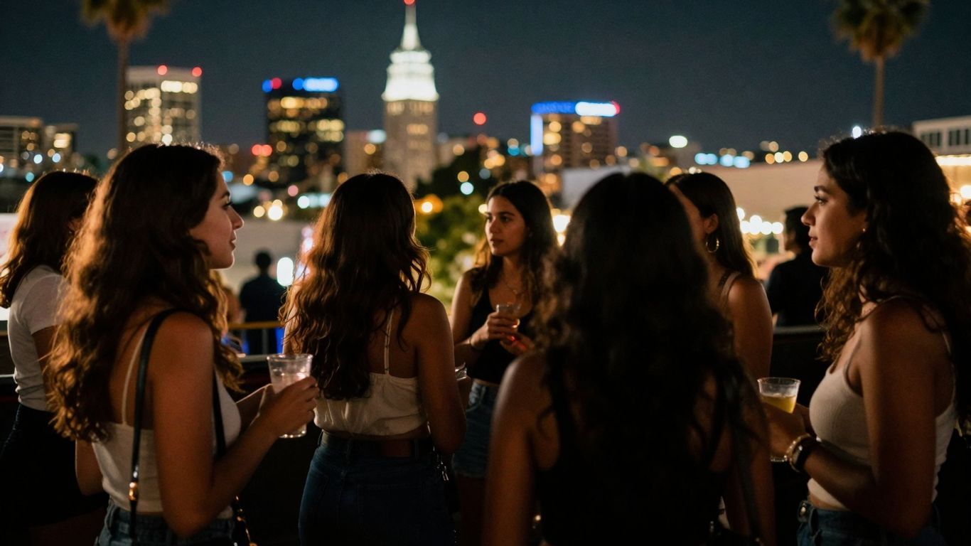 Attractive women in San Jose, California at night.