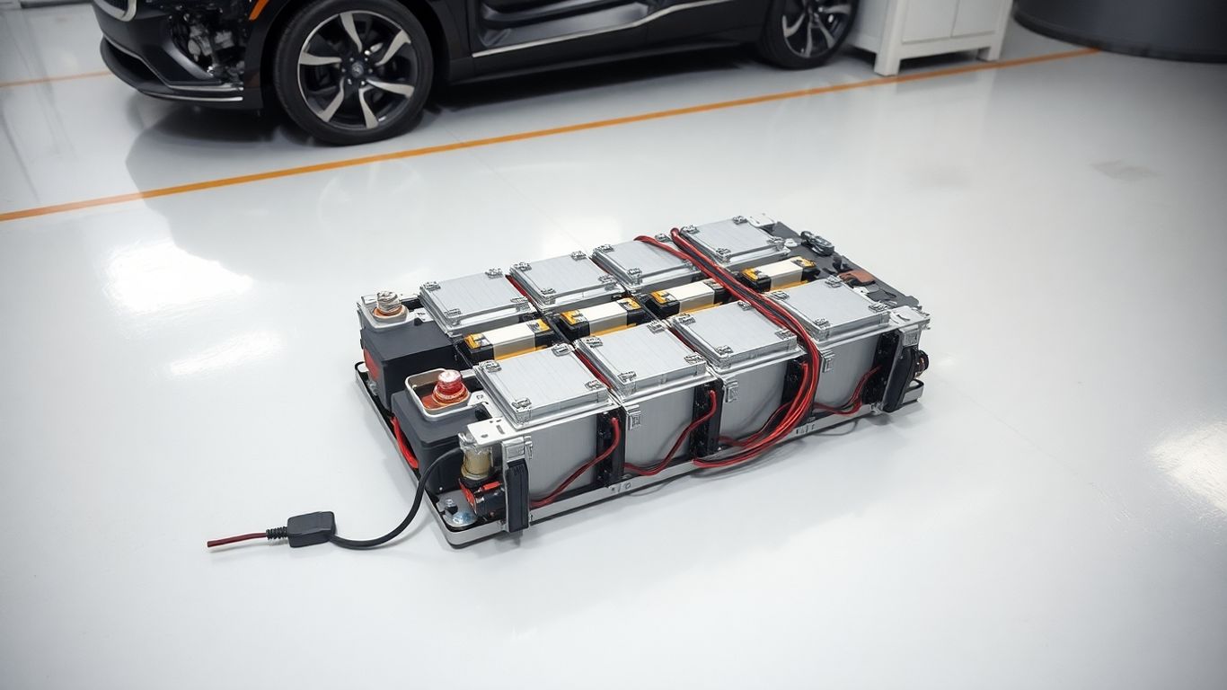 Batterie de voiture électrique en cours de recyclage.