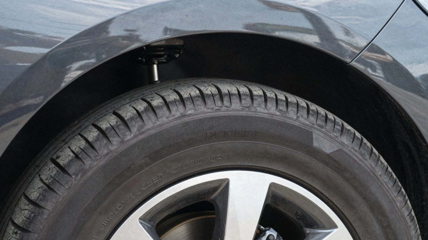 Luxury car tire cap with brand logo.