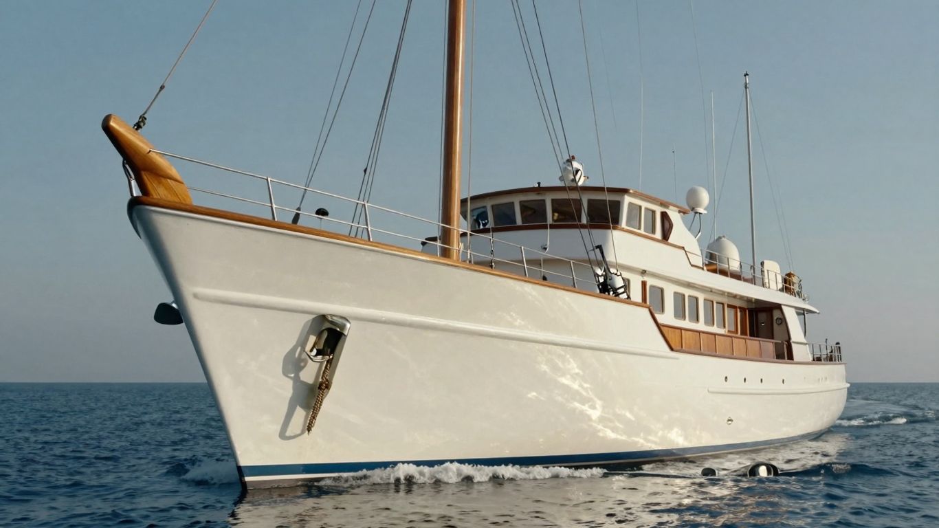 Elegant 1920s yacht on the water.