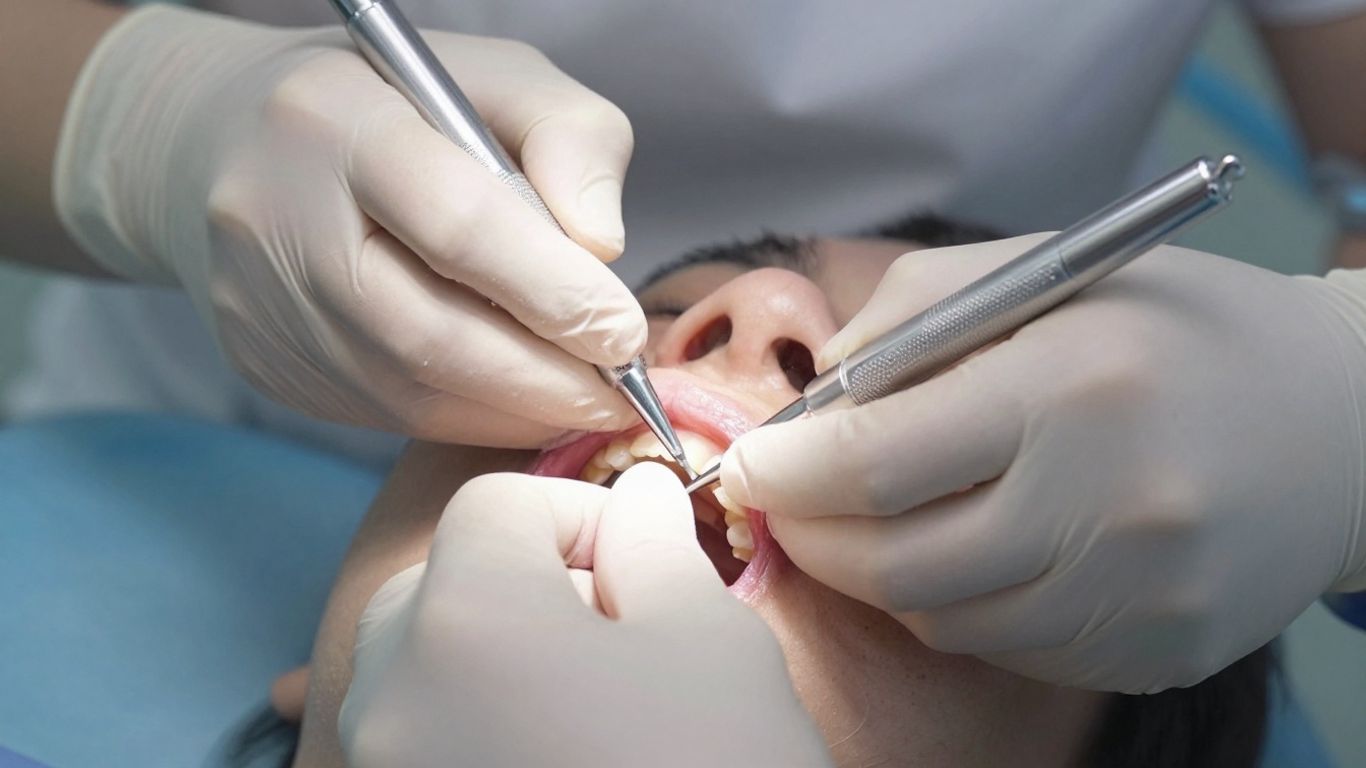 Dental surgery for periodontitis treatment.